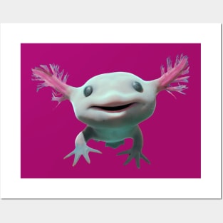 Baby Axolot Smiling Swimming 3D style Albino and Pink Posters and Art